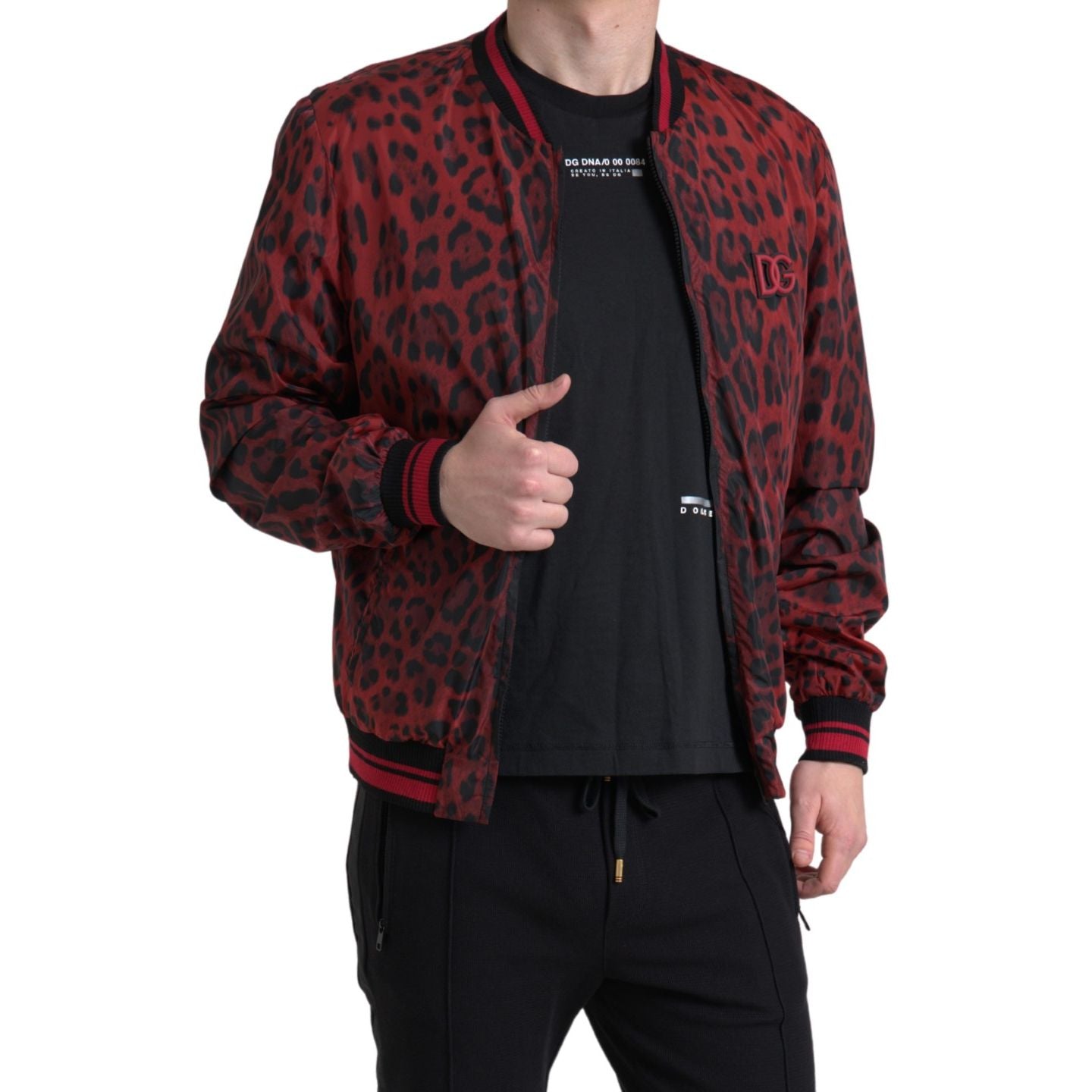 Dolce & Gabbana Red Leopard Bomber Short Coat Jacket 1728,67345645728,Bombers - Jackets & Coats - Clothing,Clothing,Dolce & Gabbana,IT44 | XS,IT46 | S,Jackets & Coats - Clothing,Jackets - Men - Clothing,Material: 100% Nylon,Men,Men - Clothing,New with tag