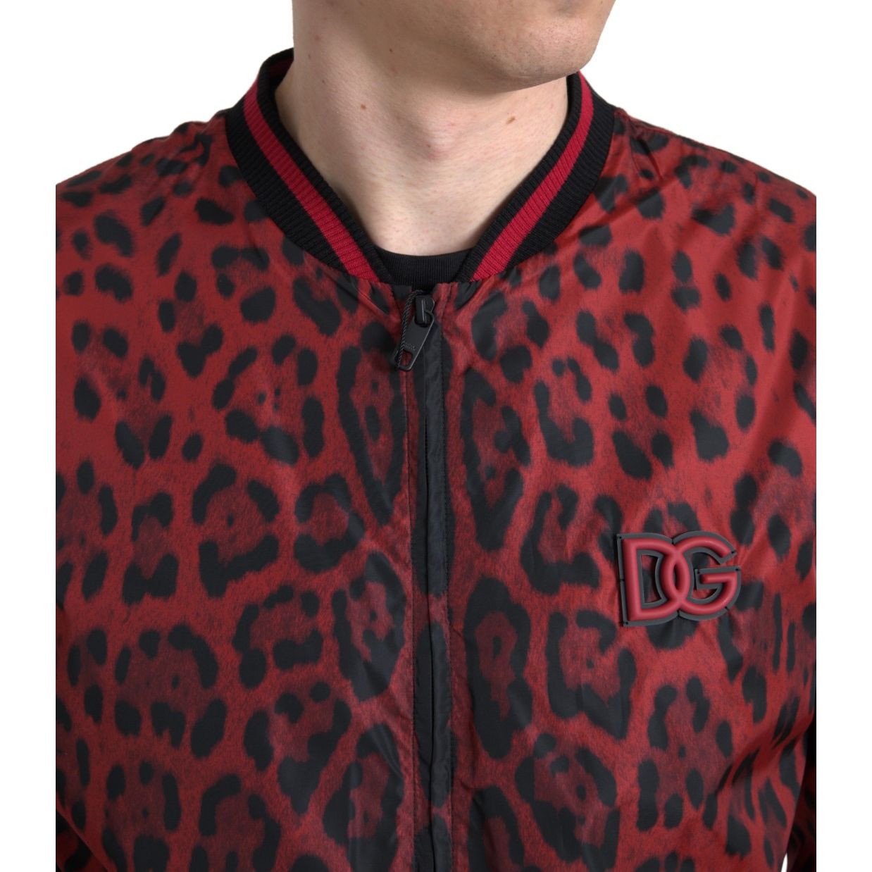 Dolce & Gabbana Red Leopard Bomber Short Coat Jacket 1728,67345645728,Bombers - Jackets & Coats - Clothing,Clothing,Dolce & Gabbana,IT44 | XS,IT46 | S,Jackets & Coats - Clothing,Jackets - Men - Clothing,Material: 100% Nylon,Men,Men - Clothing,New with tag