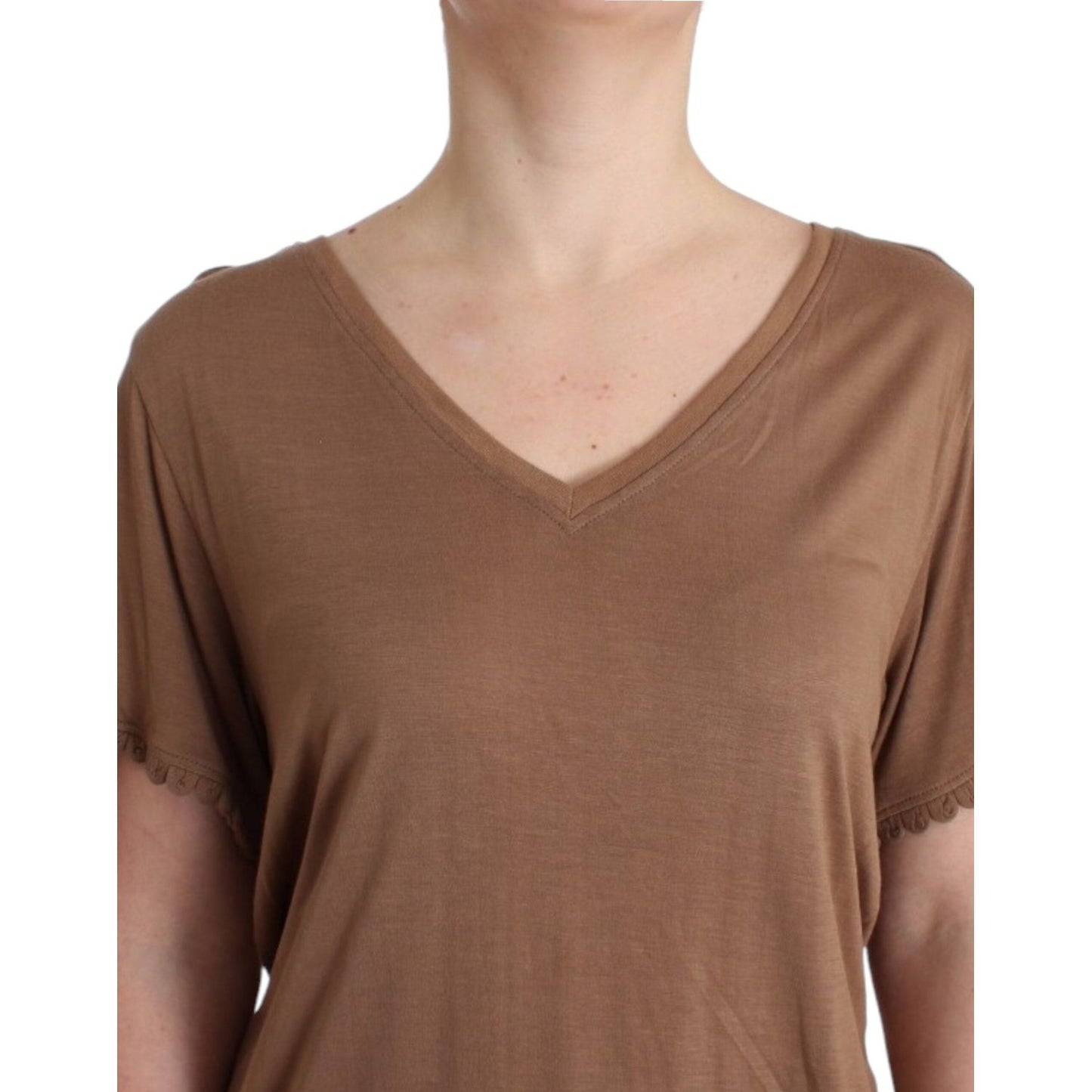 John Galliano Elegant Short-Sleeved Brown Rayon Top John Galliano