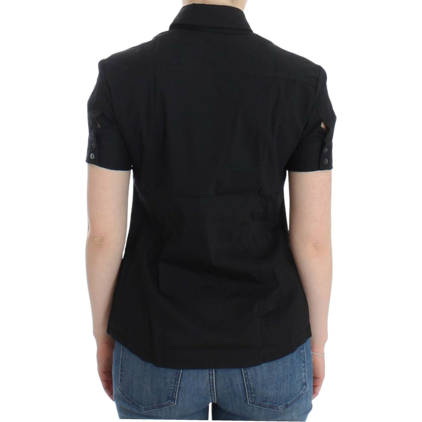 John Galliano Elegant Black Cotton Stretch Shortsleeve Blouse John Galliano