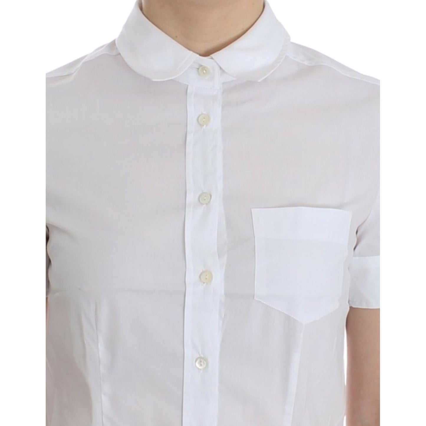 John Galliano Chic White Cotton Blend Shortsleeve Blouse John Galliano