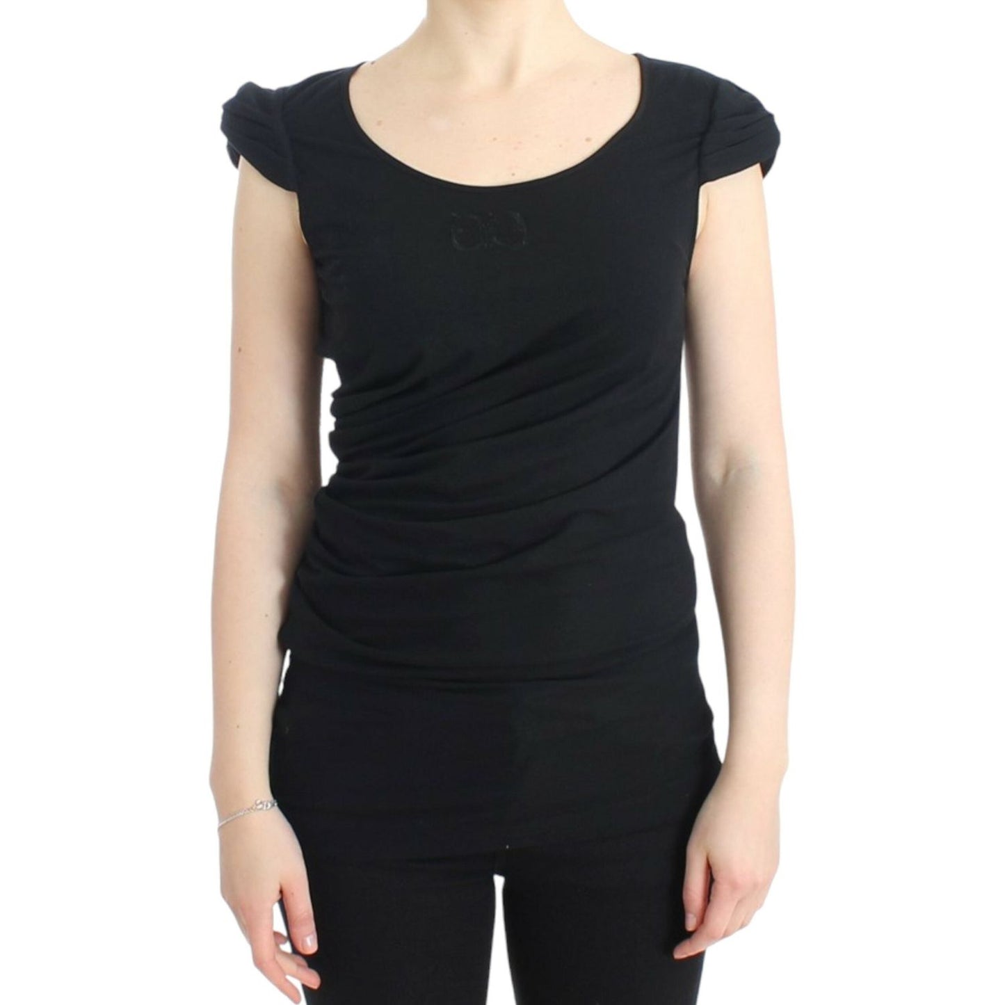 Cavalli Elegant Cap Sleeve Black Top Cavalli