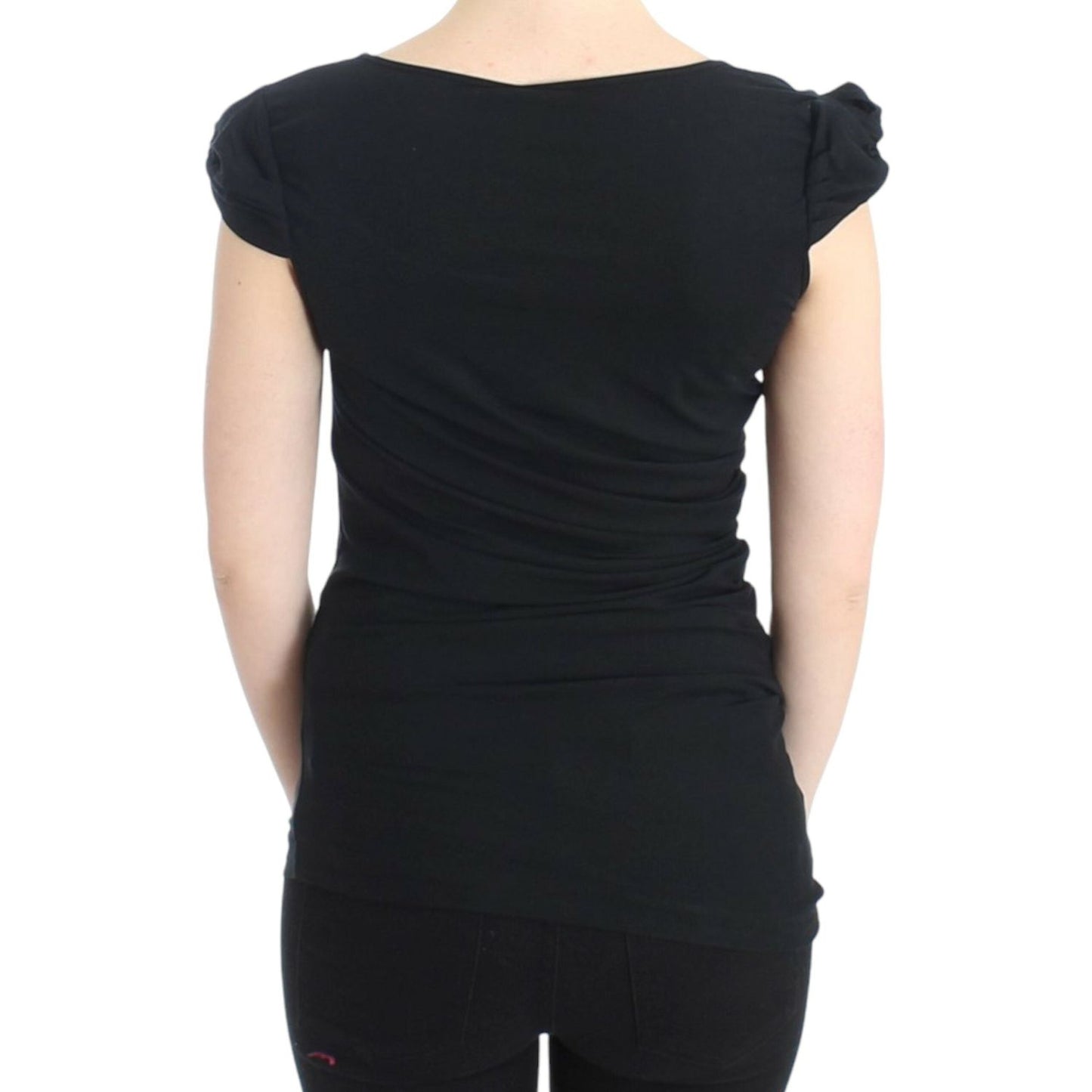 Cavalli Elegant Cap Sleeve Black Top Cavalli