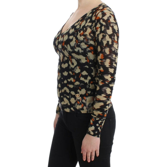 Cavalli Elegant Multicolor V-Neck Wool Jumper Cavalli