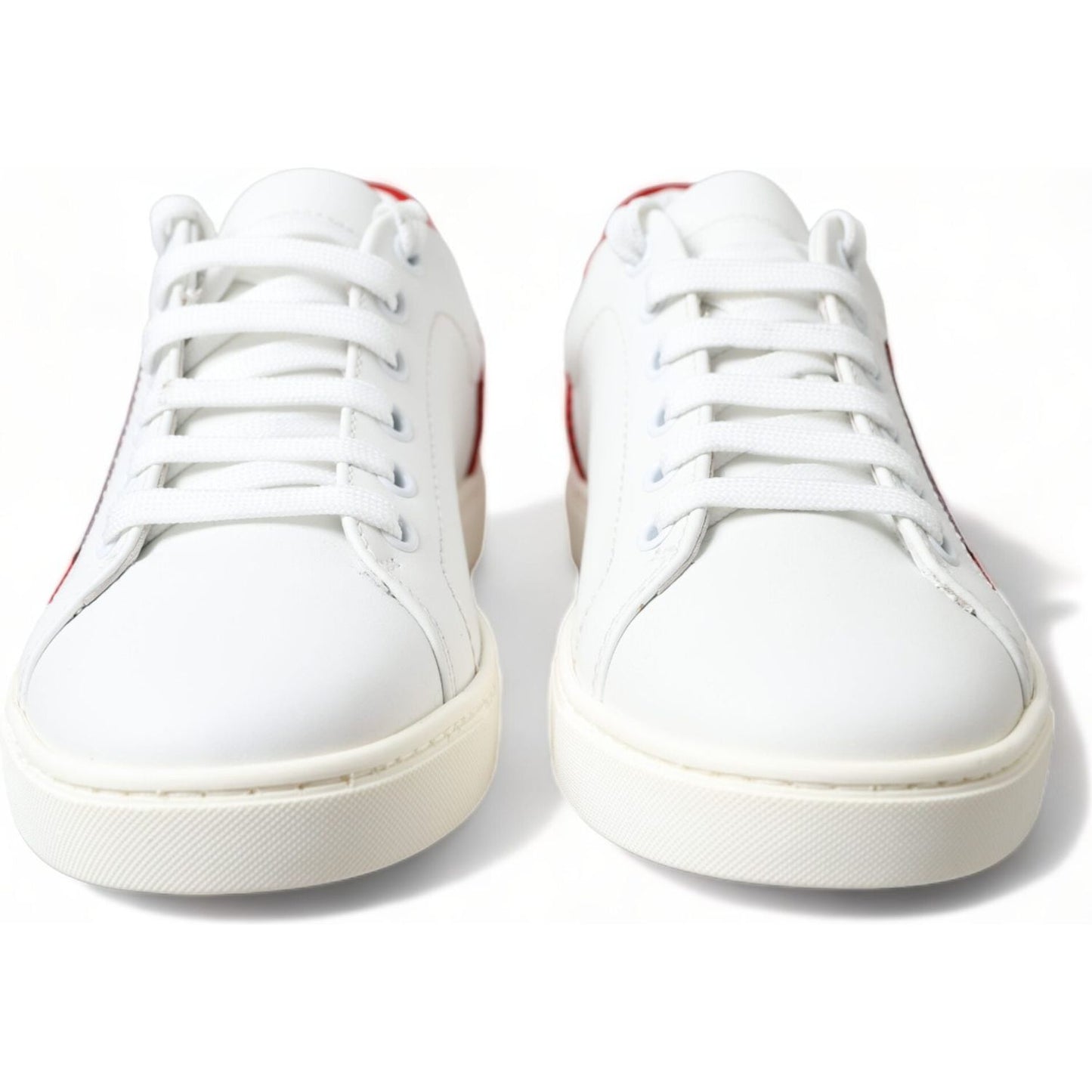 Dolce & Gabbana Chic White Leather Sneakers with Red Accents Dolce & Gabbana