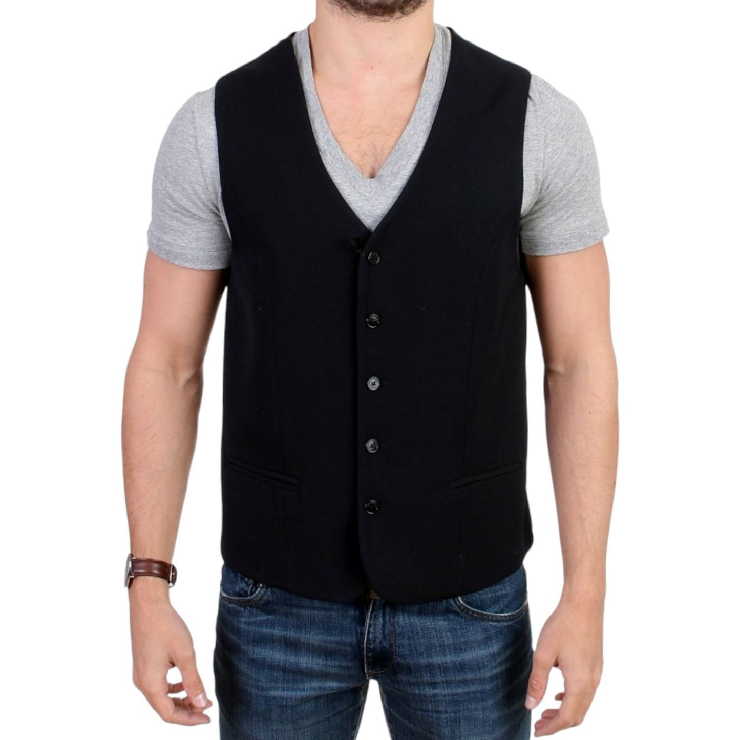 Costume National Black wool blend casual vest 1728,4% Elastane,43% Wool,67345645728,Black,Clothing,Costume National,IT48 | M,Material: 53% Polyester,Men,Men - Clothing,New with tags,Suits & Blazers - Clothing,Vests - Men - Clothing,Waistcoats - Suits & Bl