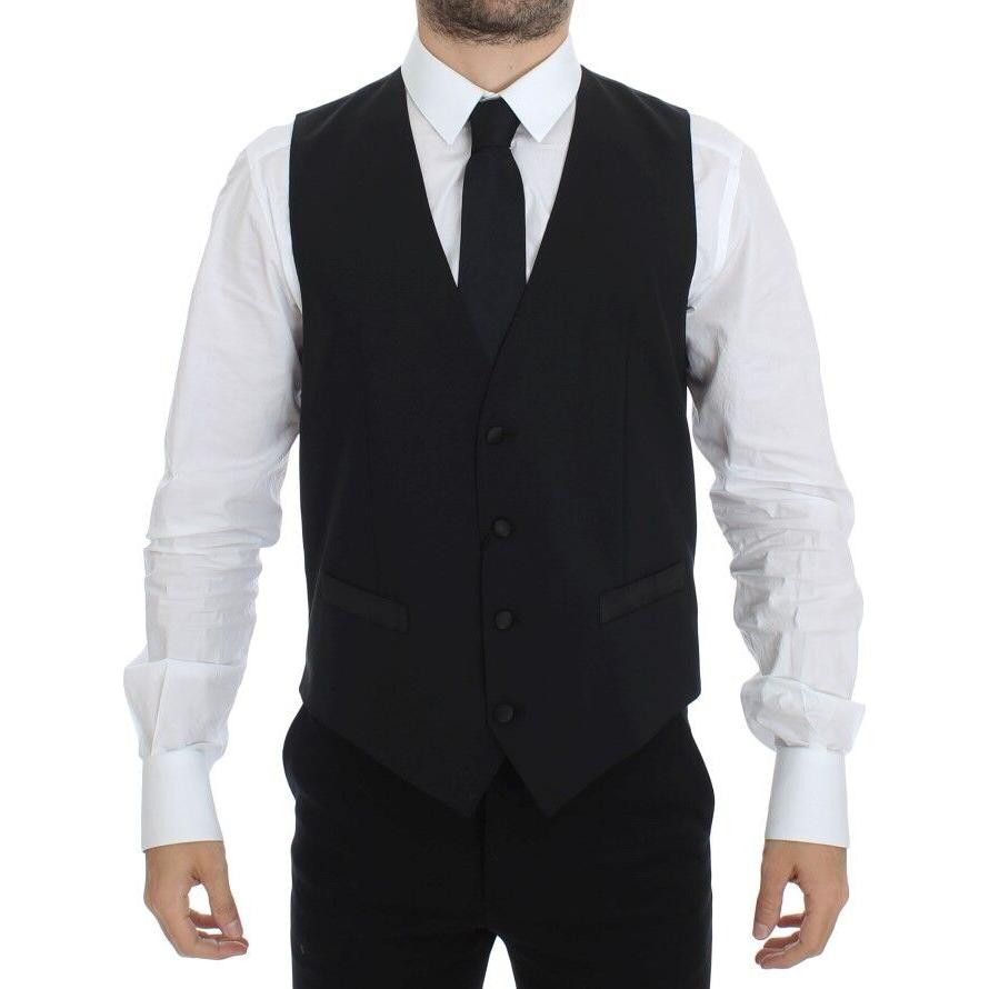 Dolce & Gabbana Elegant Silk-Wool Black Dress Vest Dolce & Gabbana