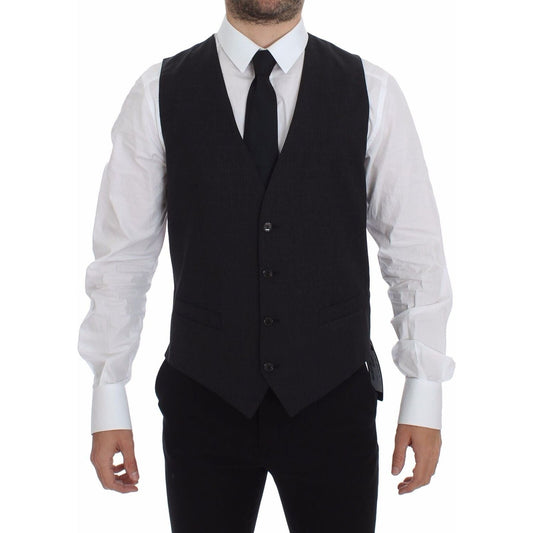 Dolce & Gabbana Gray Slim Fit Button Front Dress Formal Vest Dolce & Gabbana