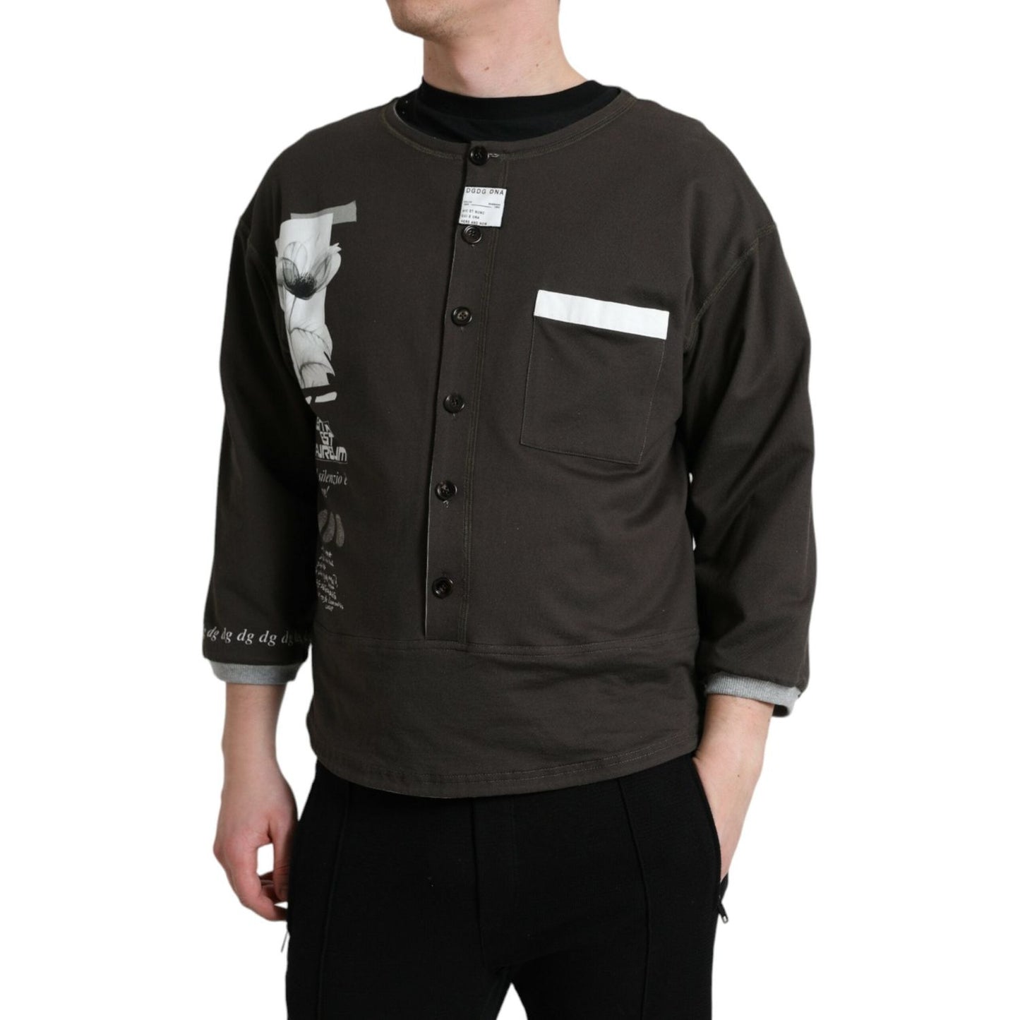 Dolce & Gabbana Dark Gray Cotton Button Down Pullover Sweater Dolce & Gabbana