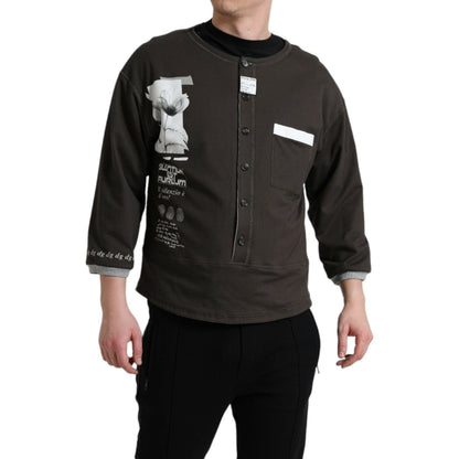 Dolce & Gabbana Dark Gray Cotton Button Down Pullover Sweater Dolce & Gabbana