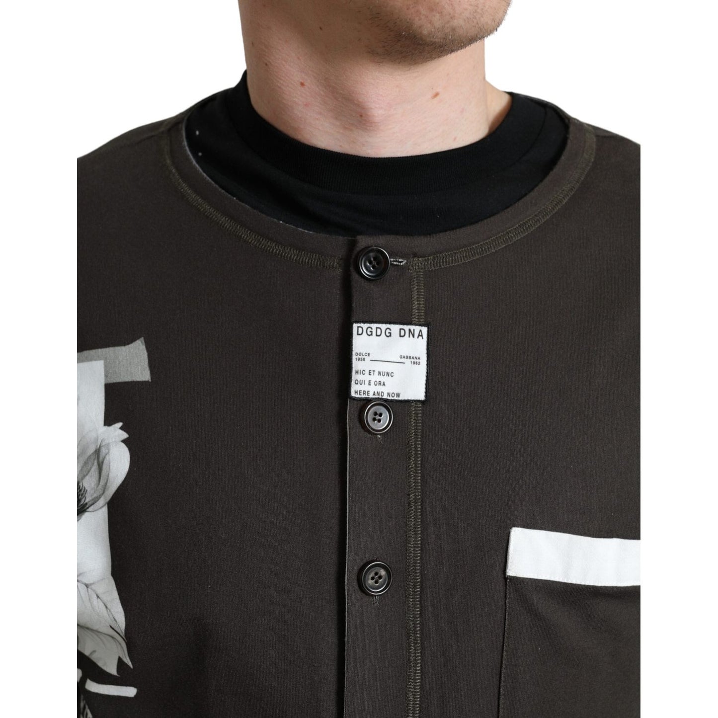 Dolce & Gabbana Dark Gray Cotton Button Down Pullover Sweater Dolce & Gabbana