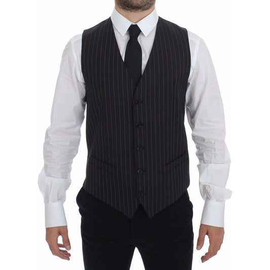 Dolce & Gabbana Gray Striped Wool Logo Vest Gilet Weste Dolce & Gabbana
