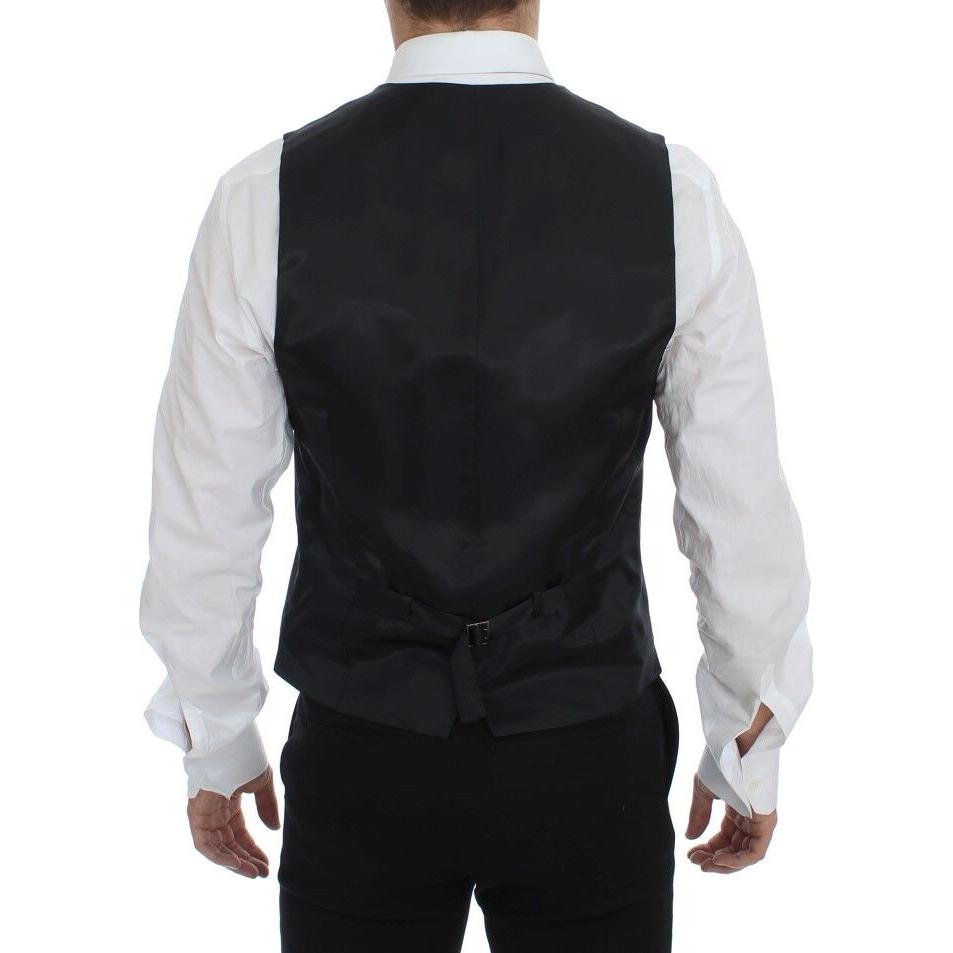 Dolce & Gabbana Gray Striped Wool Single Breasted Vest