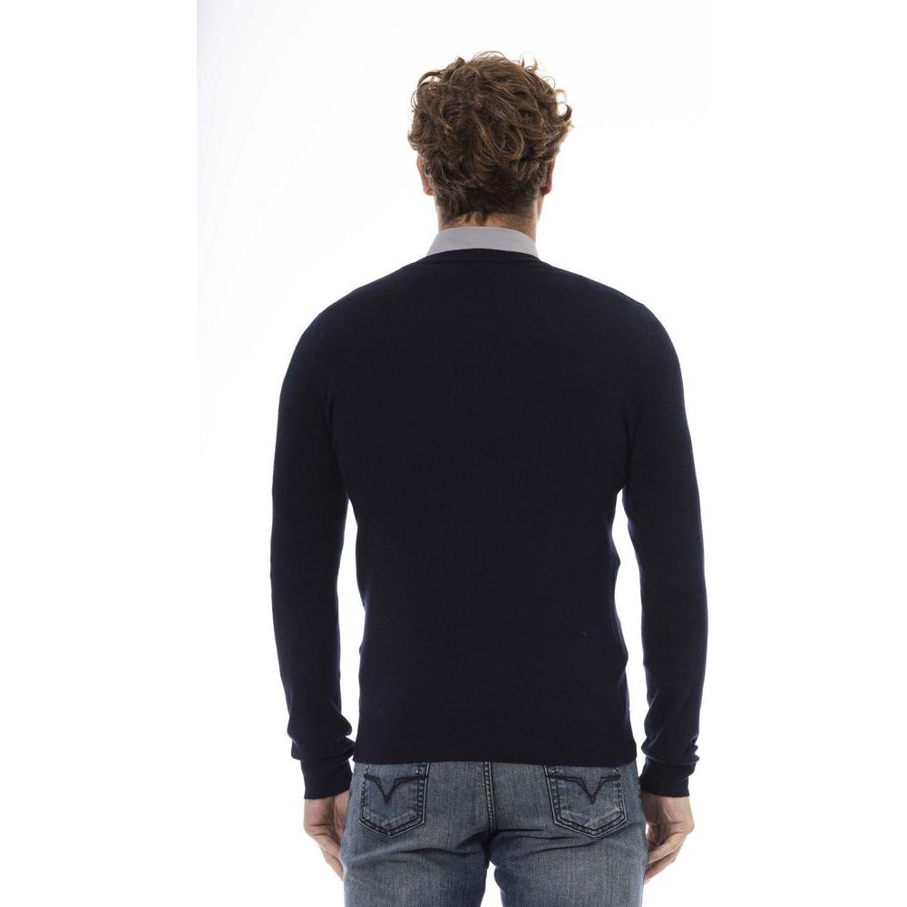 Baldinini Trend Blue Wool Men Sweater Baldinini Trend