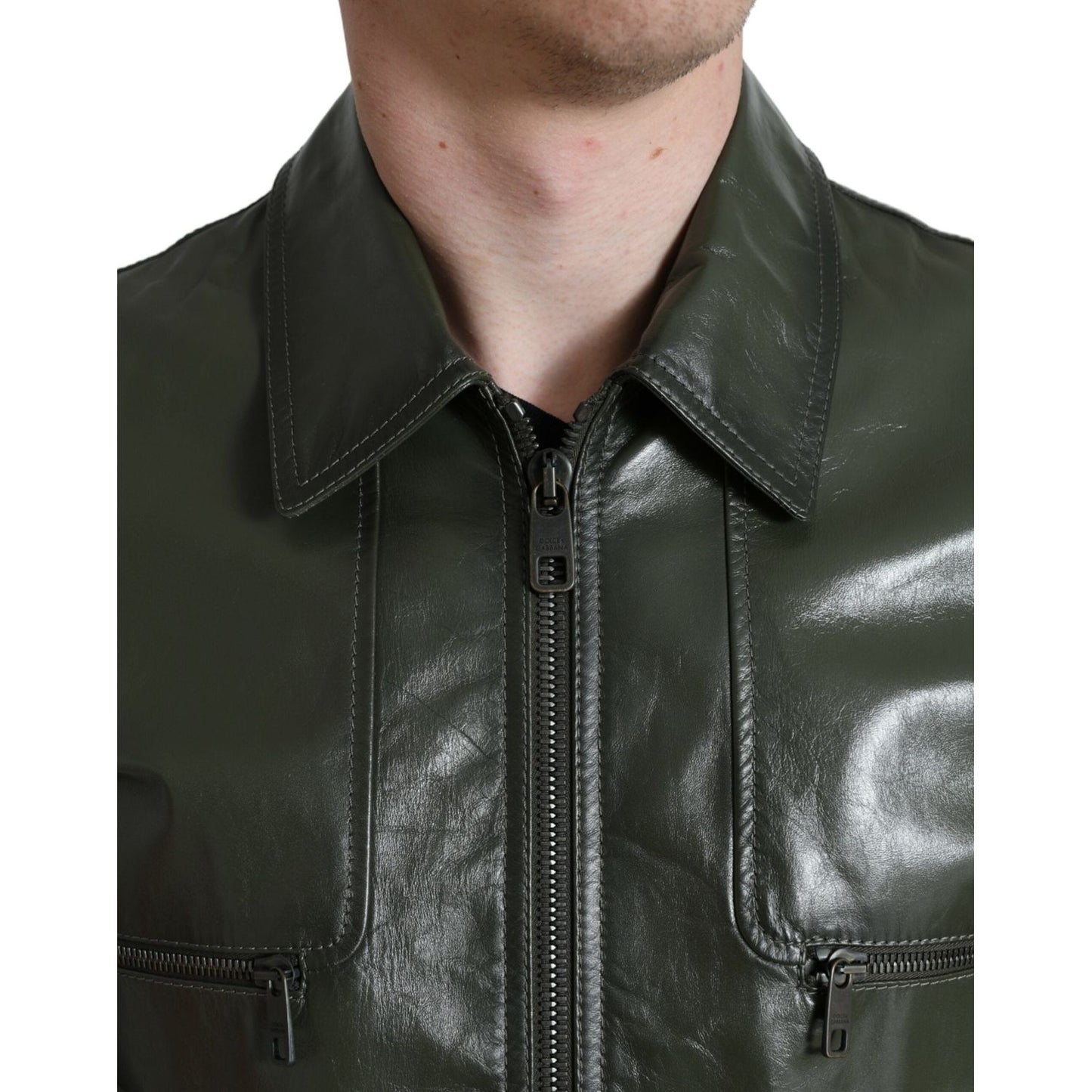 Dolce & Gabbana Emerald Elegance Leather Biker Jacket Dolce & Gabbana