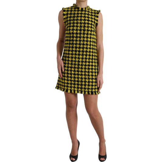 Dolce & Gabbana Houndstooth Knitted Chic Yellow Mini Skirt Dolce & Gabbana