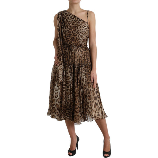 Dolce & Gabbana Elegant One-Shoulder Leopard Midi Dress Dolce & Gabbana