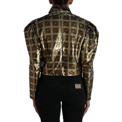 Dolce & Gabbana Multicolor Polyester Sequined Cropped Jacket 1728,67345645728,Bombers - Jackets & Coats - Clothing,Clothing,Dolce & Gabbana,IT40|S,Jackets & Coats - Clothing,Jackets & Coats - Women - Clothing,Material: 100% Polyester,Multicolor,New with t