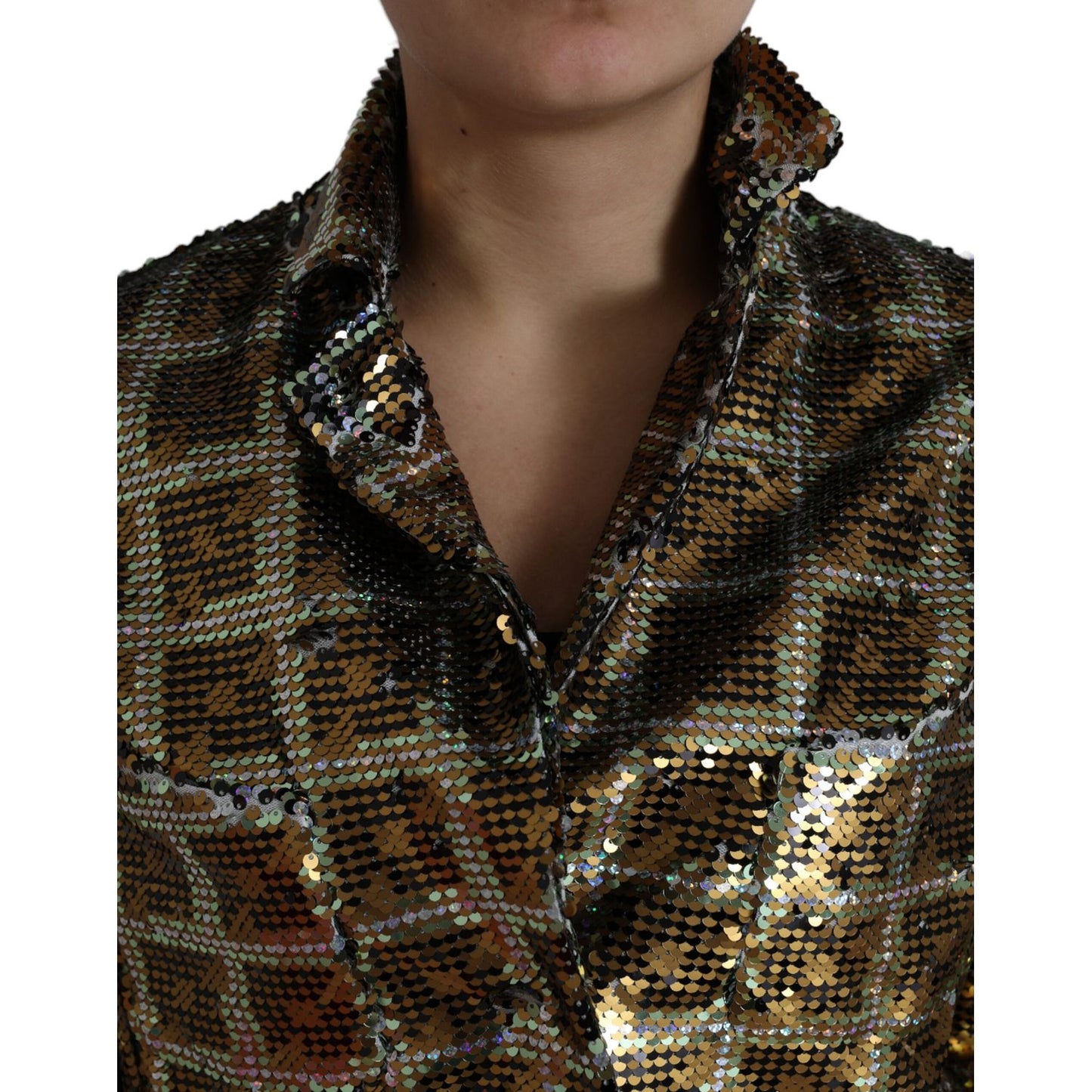 Dolce & Gabbana Multicolor Polyester Sequined Cropped Jacket 1728,67345645728,Bombers - Jackets & Coats - Clothing,Clothing,Dolce & Gabbana,IT40|S,Jackets & Coats - Clothing,Jackets & Coats - Women - Clothing,Material: 100% Polyester,Multicolor,New with t