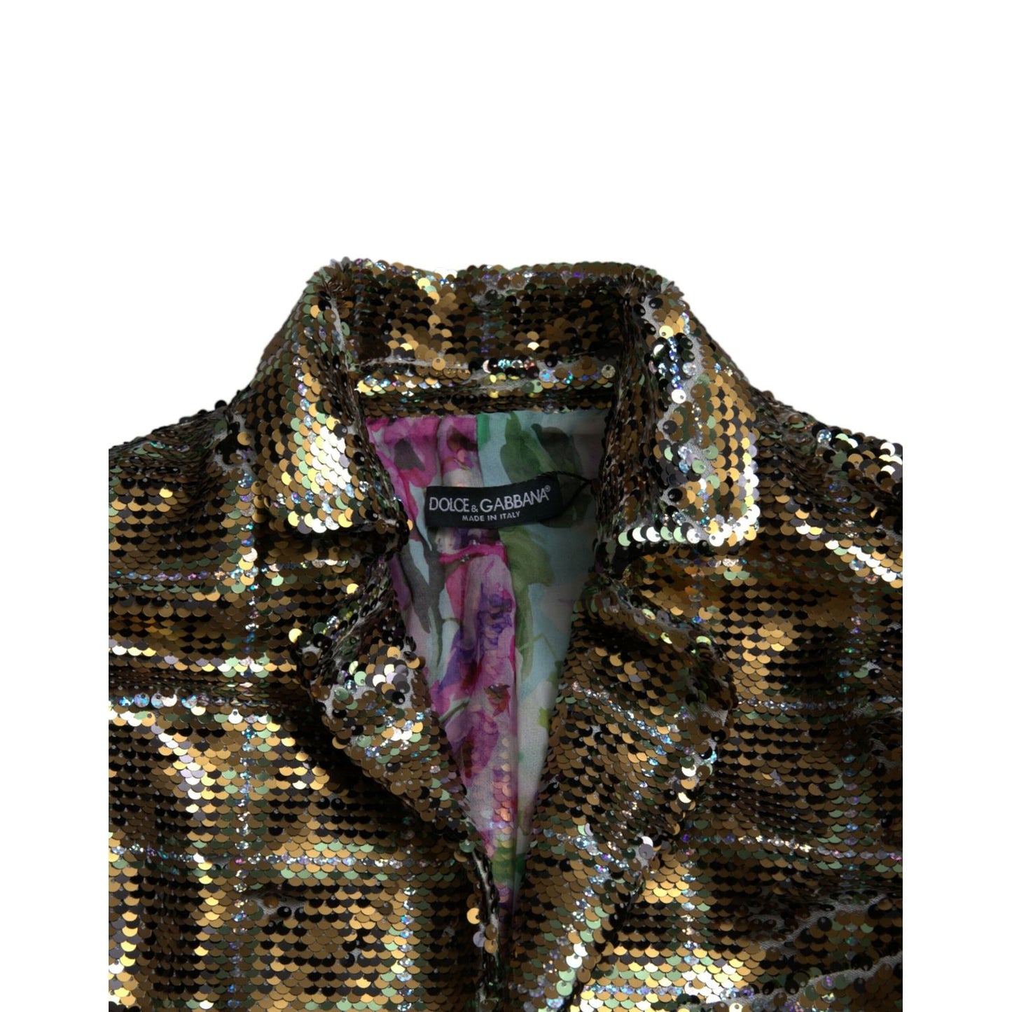 Dolce & Gabbana Multicolor Polyester Sequined Cropped Jacket 1728,67345645728,Bombers - Jackets & Coats - Clothing,Clothing,Dolce & Gabbana,IT40|S,Jackets & Coats - Clothing,Jackets & Coats - Women - Clothing,Material: 100% Polyester,Multicolor,New with t