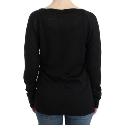 Costume National Black striped V-neck sweater