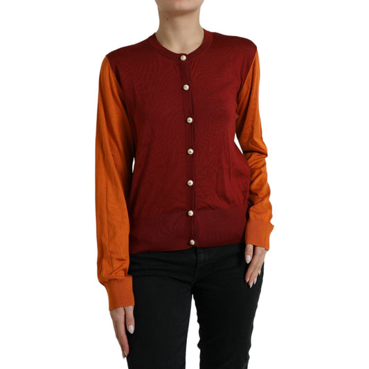 Dolce & Gabbana Silk Button Front Cardigan in Maroon Mix Dolce & Gabbana