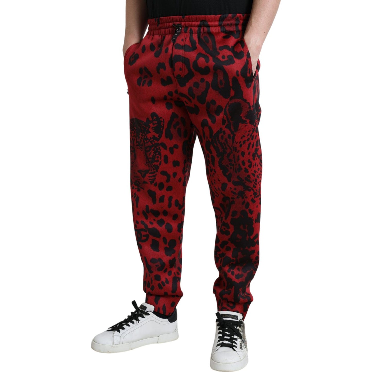 Dolce & Gabbana Elegant Leopard Print Joggers in Red and Black Dolce & Gabbana