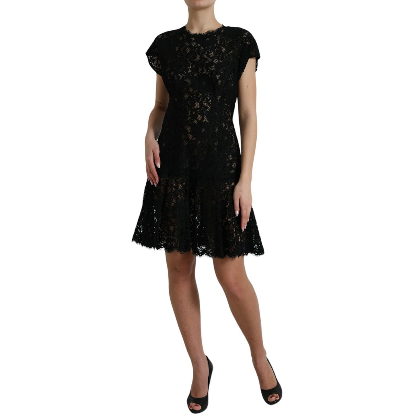 Dolce & Gabbana Elegant Black Floral Lace A-Line Mini Dress Dolce & Gabbana