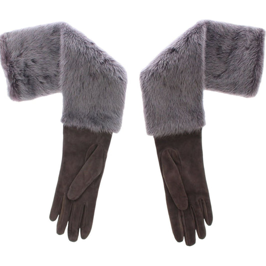 Dolce & Gabbana Elegant Gray Mink Fur Leather Elbow Gloves Dolce & Gabbana