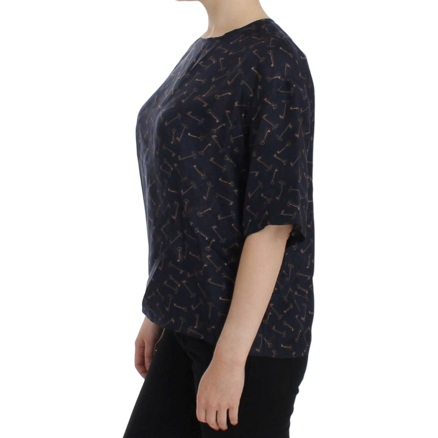 Dolce & Gabbana Blue gold key print silk blouse 1728,67345645728,Blue,Clothing,Dolce & Gabbana,IT42|M,Material: 100% Silk,New with tags,T-Shirts - Clothing,T-Shirts - T-Shirts - Clothing,Tops & T-Shirts - Women - Clothing,Women,Women - Clothing