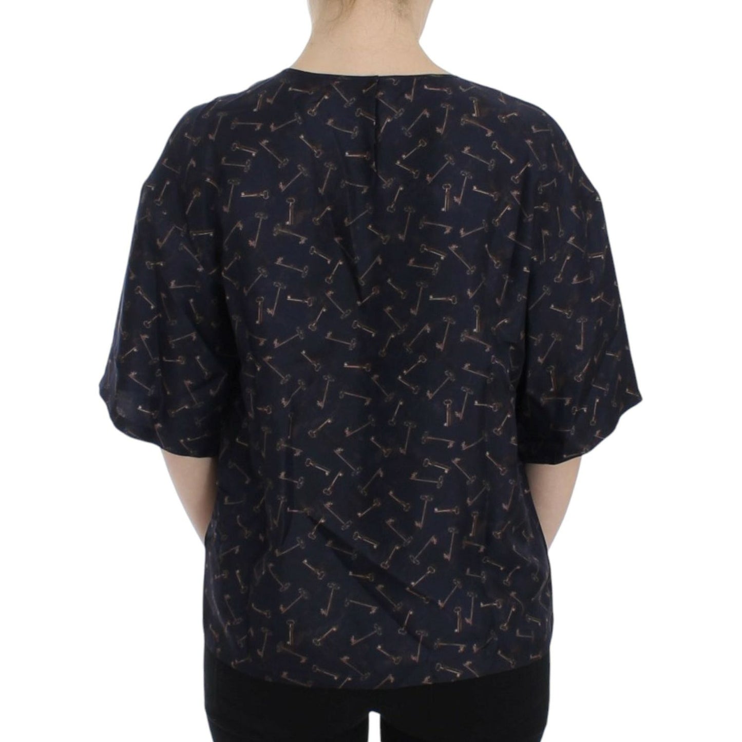 Dolce & Gabbana Blue gold key print silk blouse 1728,67345645728,Blue,Clothing,Dolce & Gabbana,IT42|M,Material: 100% Silk,New with tags,T-Shirts - Clothing,T-Shirts - T-Shirts - Clothing,Tops & T-Shirts - Women - Clothing,Women,Women - Clothing