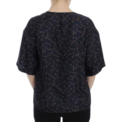 Dolce & Gabbana Blue gold key print silk blouse 1728,67345645728,Blue,Clothing,Dolce & Gabbana,IT42|M,Material: 100% Silk,New with tags,T-Shirts - Clothing,T-Shirts - T-Shirts - Clothing,Tops & T-Shirts - Women - Clothing,Women,Women - Clothing