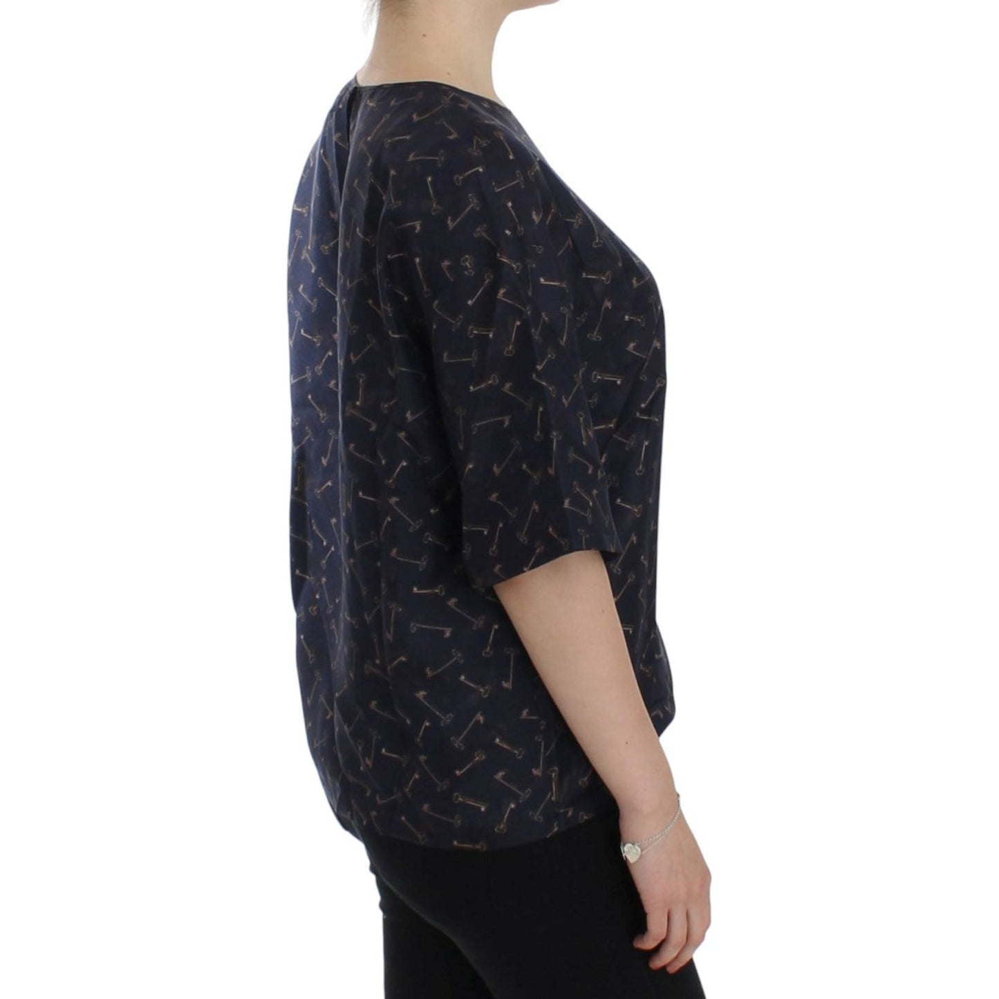 Dolce & Gabbana Blue gold key print silk blouse 1728,67345645728,Blue,Clothing,Dolce & Gabbana,IT42|M,Material: 100% Silk,New with tags,T-Shirts - Clothing,T-Shirts - T-Shirts - Clothing,Tops & T-Shirts - Women - Clothing,Women,Women - Clothing