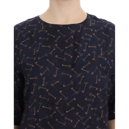 Dolce & Gabbana Blue gold key print silk blouse 1728,67345645728,Blue,Clothing,Dolce & Gabbana,IT42|M,Material: 100% Silk,New with tags,T-Shirts - Clothing,T-Shirts - T-Shirts - Clothing,Tops & T-Shirts - Women - Clothing,Women,Women - Clothing