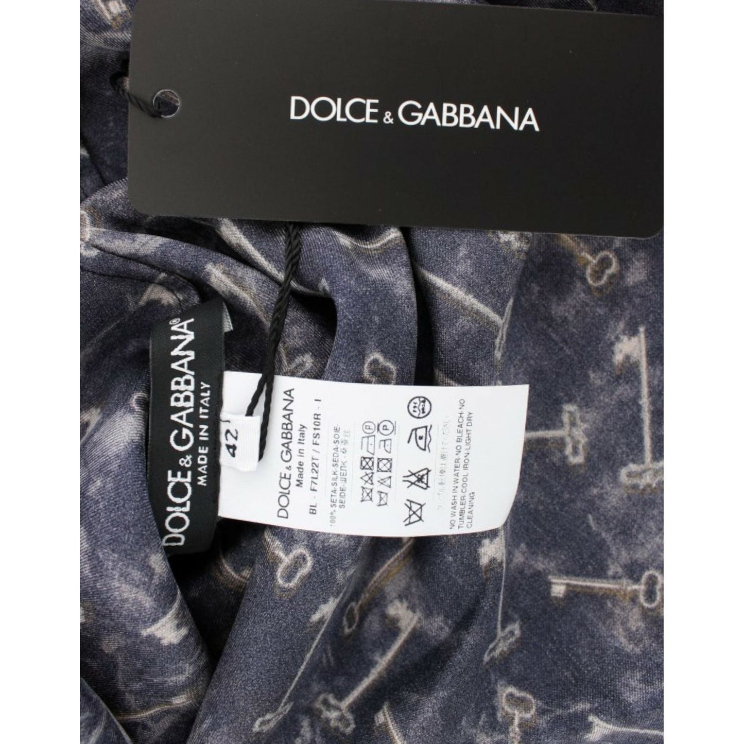 Dolce & Gabbana Blue gold key print silk blouse 1728,67345645728,Blue,Clothing,Dolce & Gabbana,IT42|M,Material: 100% Silk,New with tags,T-Shirts - Clothing,T-Shirts - T-Shirts - Clothing,Tops & T-Shirts - Women - Clothing,Women,Women - Clothing