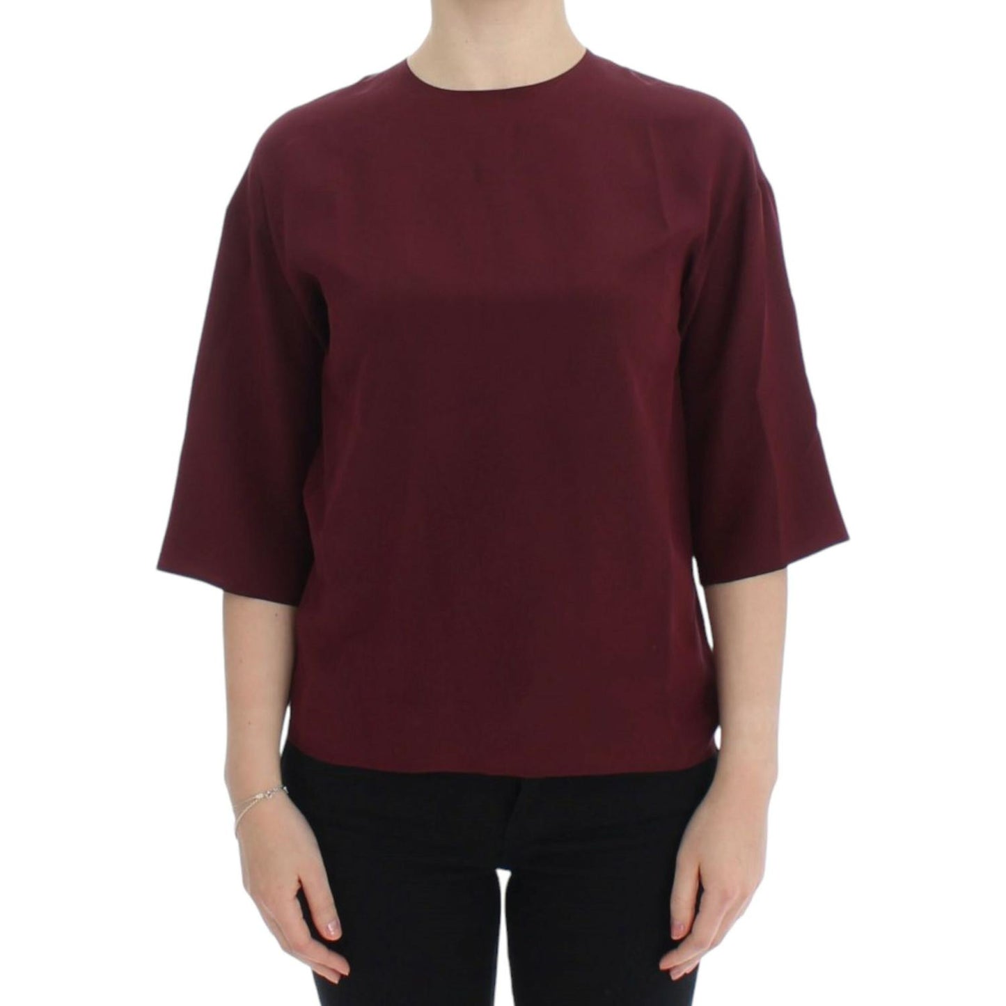 Dolce & Gabbana Red 3/4 sleeve silk blouse 1728,67345645728,Clothing,Dolce & Gabbana,IT36|XXS,Material: 100% Silk,New with tags,Red,T-Shirts - Clothing,T-Shirts - T-Shirts - Clothing,Tops & T-Shirts - Women - Clothing,Women,Women - Clothing