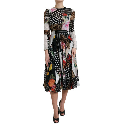 Dolce & Gabbana Multicolor Patchwork Floral Leopard Dress 1728,67345645728,Clothing,Dolce & Gabbana,Dresses - Clothing,Dresses - Women - Clothing,IT36|XXS,Longsleeve - Dresses - Clothing,Midi - Dresses - Clothing,Multicolor,New with tags,Women,Women - Clo