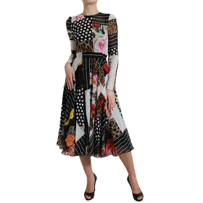 Dolce & Gabbana Multicolor Patchwork Floral Leopard Dress 1728,67345645728,Clothing,Dolce & Gabbana,Dresses - Clothing,Dresses - Women - Clothing,IT36|XXS,Longsleeve - Dresses - Clothing,Midi - Dresses - Clothing,Multicolor,New with tags,Women,Women - Clo