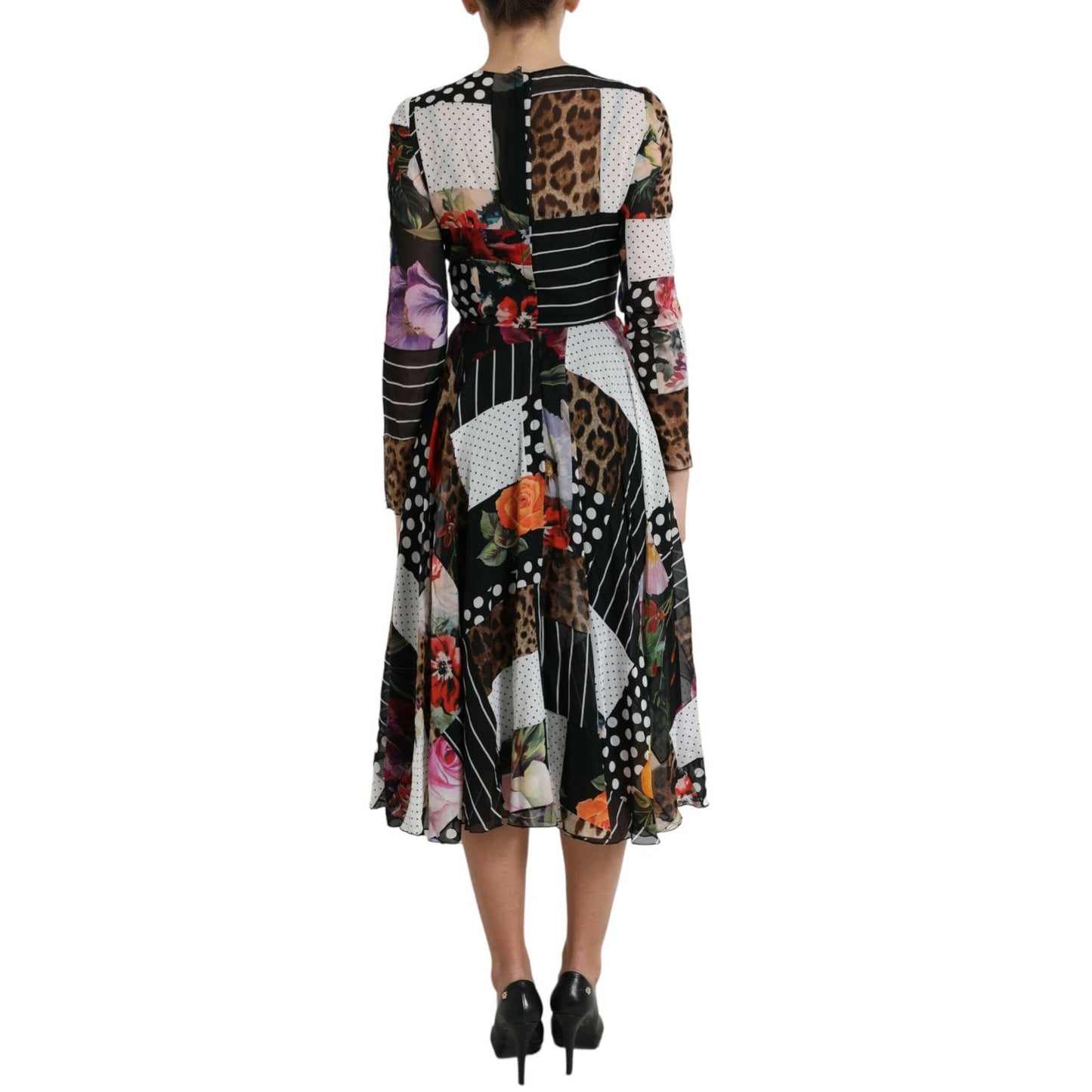 Dolce & Gabbana Multicolor Patchwork Floral Leopard Dress 1728,67345645728,Clothing,Dolce & Gabbana,Dresses - Clothing,Dresses - Women - Clothing,IT36|XXS,Longsleeve - Dresses - Clothing,Midi - Dresses - Clothing,Multicolor,New with tags,Women,Women - Clo
