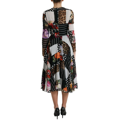Dolce & Gabbana Multicolor Patchwork Floral Leopard Dress 1728,67345645728,Clothing,Dolce & Gabbana,Dresses - Clothing,Dresses - Women - Clothing,IT36|XXS,Longsleeve - Dresses - Clothing,Midi - Dresses - Clothing,Multicolor,New with tags,Women,Women - Clo