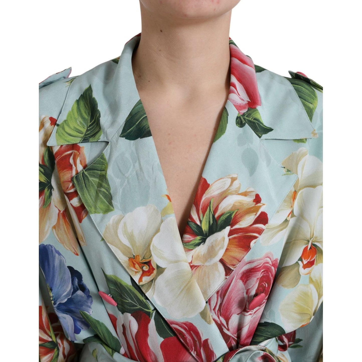 Dolce & Gabbana Elegant Floral Silk Trench Jacket Dolce & Gabbana