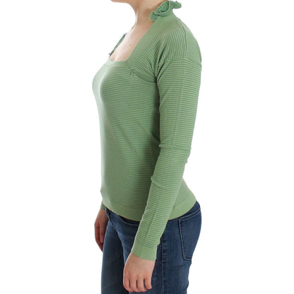 Ermanno Scervino Green Wool Blend Striped Long Sleeve Sweater (Final 100% Silk),1728,29% Viscose,33% Wool,67345645728,Clothing,Ermanno Scervino,Green,IT42 | S,IT44 | M,IT46 | L,Material: 38% Nylon,New with tags,Sweaters - Clothing,Sweaters - Women - Cloth