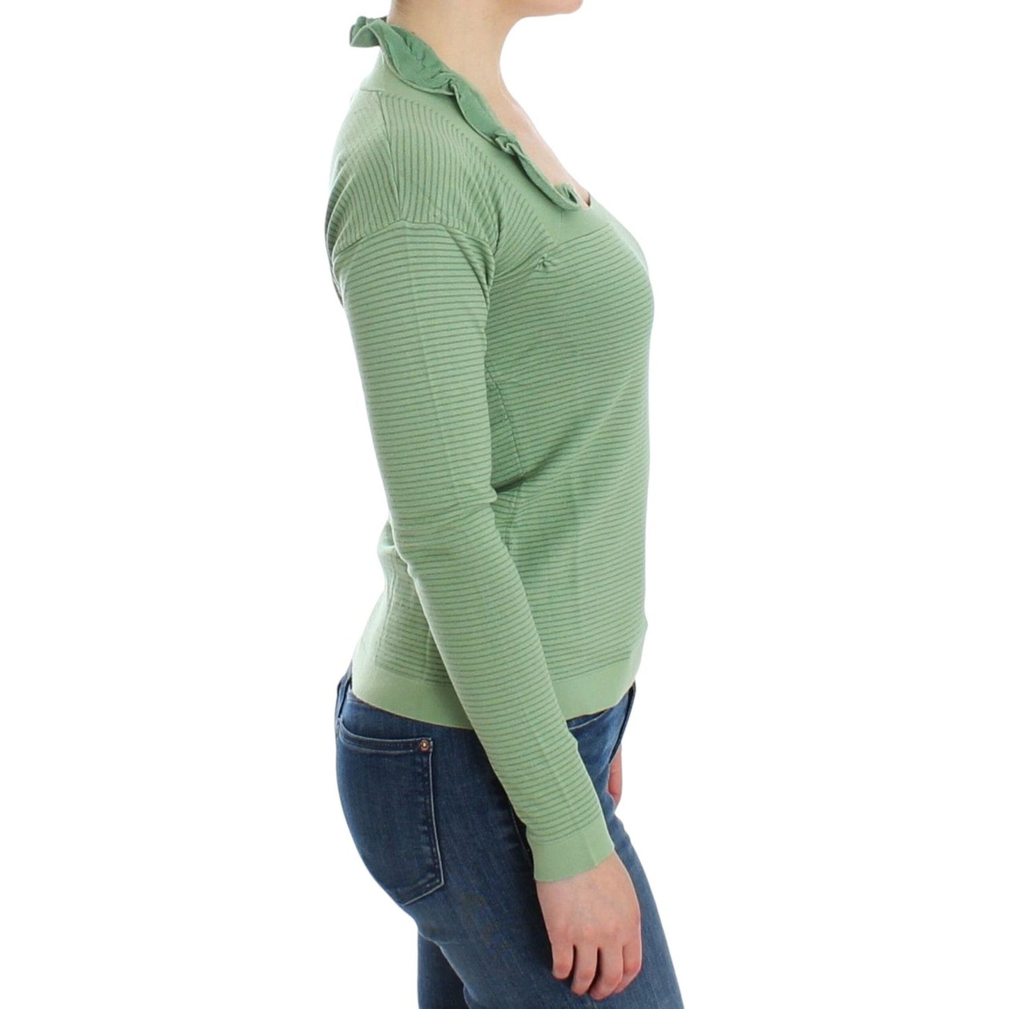Ermanno Scervino Green Wool Blend Striped Long Sleeve Sweater (Final 100% Silk),1728,29% Viscose,33% Wool,67345645728,Clothing,Ermanno Scervino,Green,IT42 | S,IT44 | M,IT46 | L,Material: 38% Nylon,New with tags,Sweaters - Clothing,Sweaters - Women - Cloth