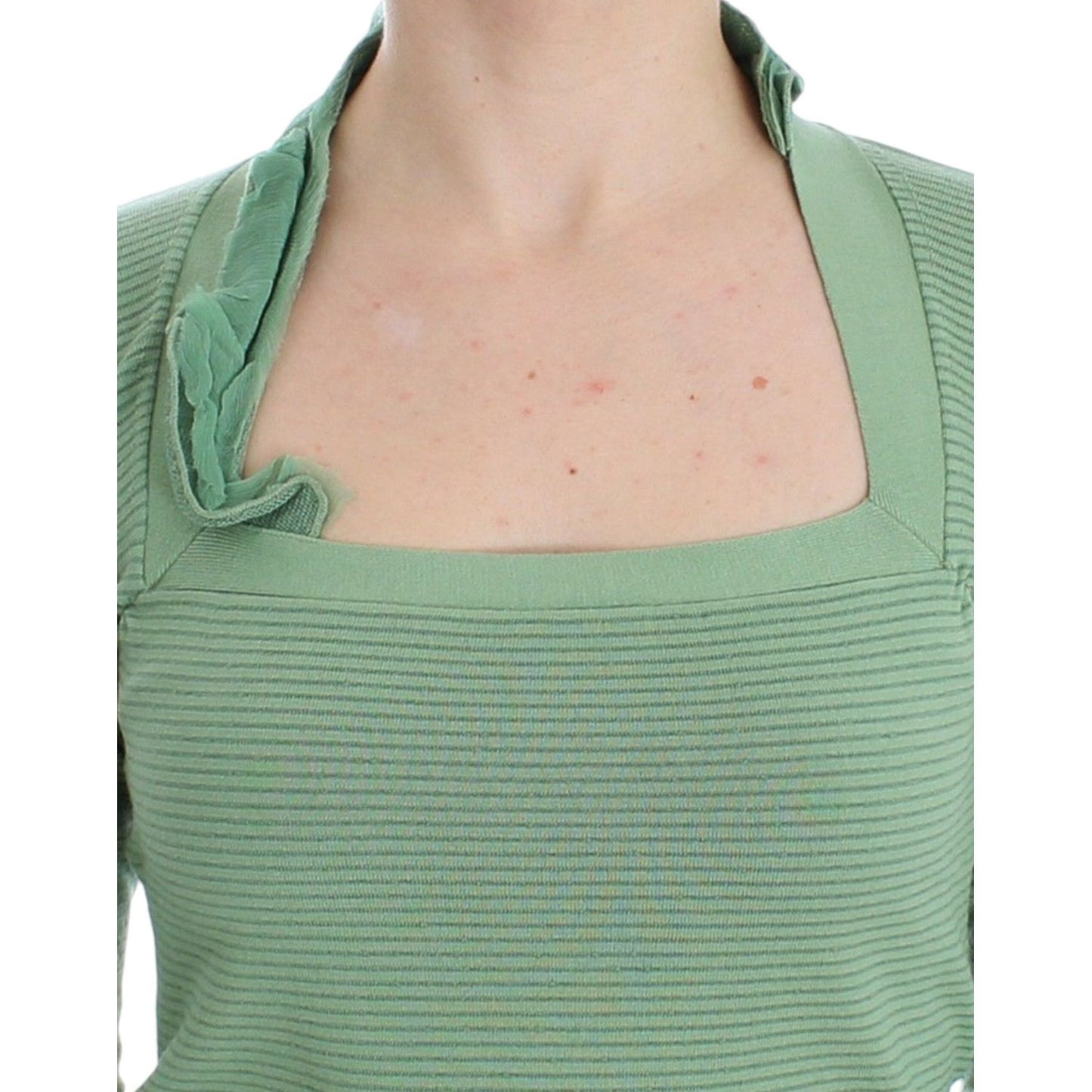 Ermanno Scervino Green Wool Blend Striped Long Sleeve Sweater (Final 100% Silk),1728,29% Viscose,33% Wool,67345645728,Clothing,Ermanno Scervino,Green,IT42 | S,IT44 | M,IT46 | L,Material: 38% Nylon,New with tags,Sweaters - Clothing,Sweaters - Women - Cloth