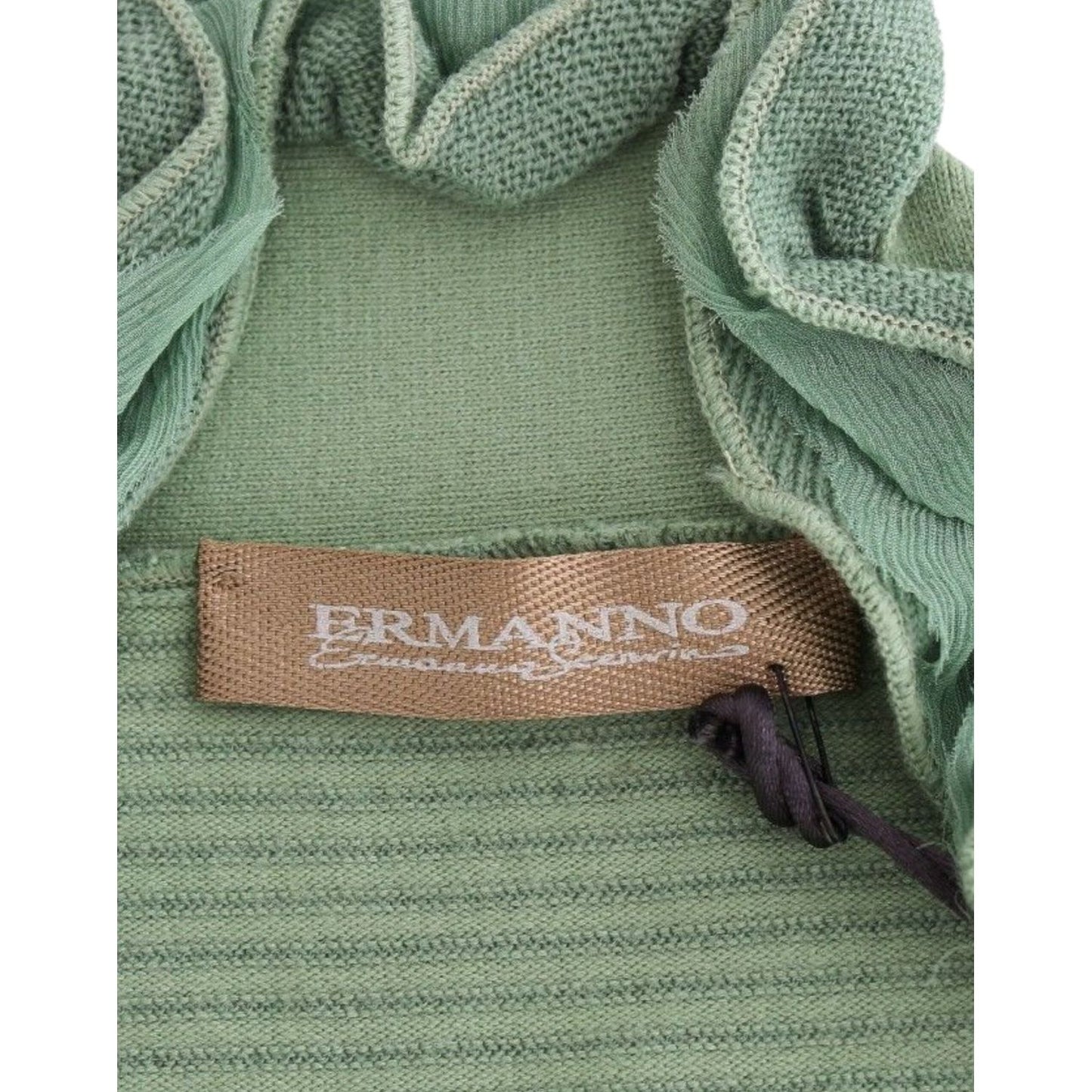 Ermanno Scervino Green Wool Blend Striped Long Sleeve Sweater (Final 100% Silk),1728,29% Viscose,33% Wool,67345645728,Clothing,Ermanno Scervino,Green,IT42 | S,IT44 | M,IT46 | L,Material: 38% Nylon,New with tags,Sweaters - Clothing,Sweaters - Women - Cloth
