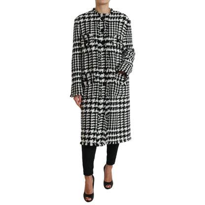 Dolce & Gabbana Black White Houndstooth Trench Coat Jacket 1728,67345645728,Black and White,Clothing,Dolce & Gabbana,IT40|S,Jackets & Coats - Clothing,Jackets & Coats - Women - Clothing,Material: 59% Acrylic 22% Cotton 10% Wool 6% Polyester 3% Other Fiber