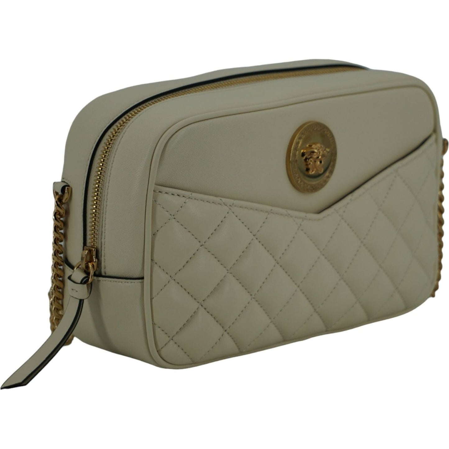 Versace Elegant White Leather Camera Shoulder Bag Versace