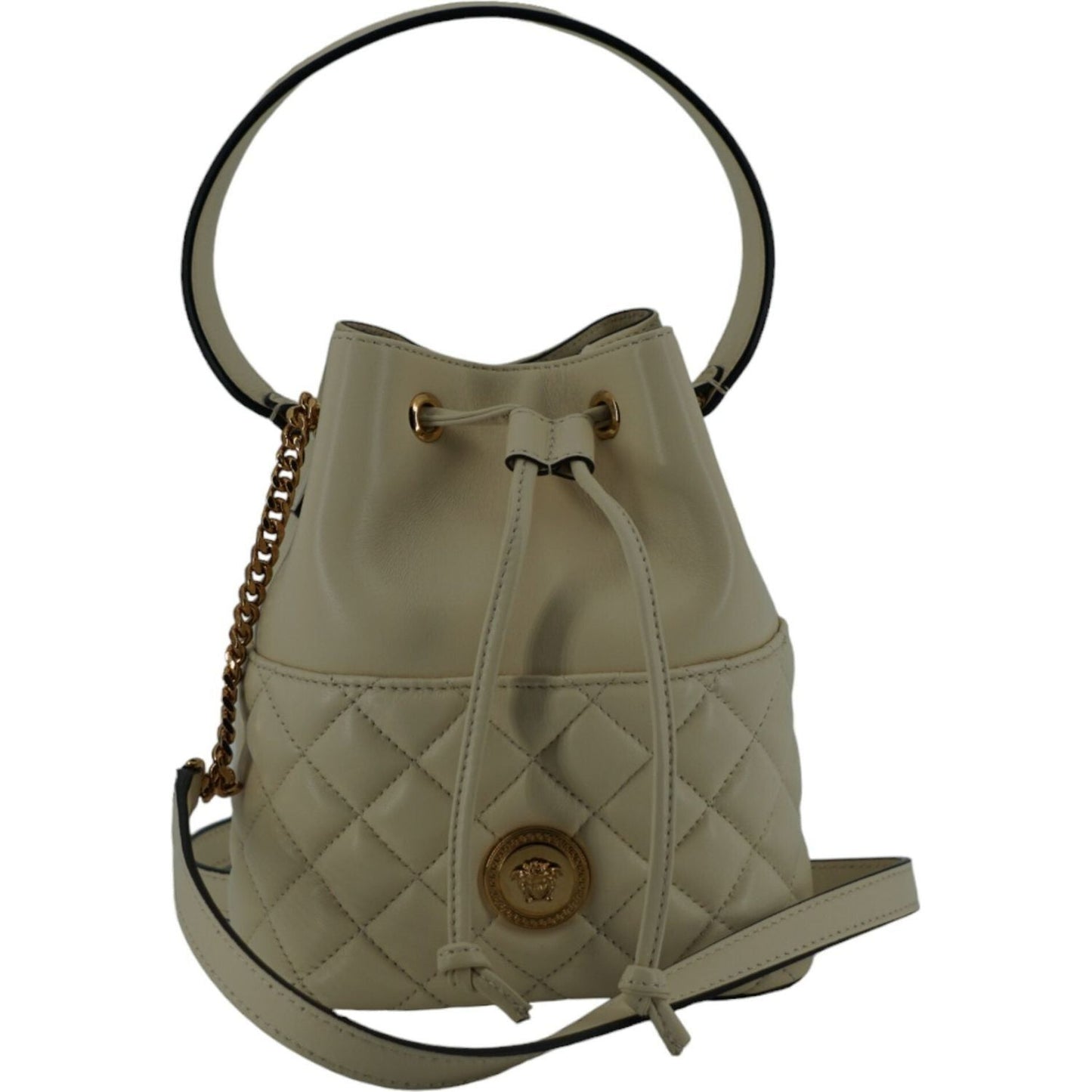 Versace Elegant Small White Leather Bucket Shoulder Bag Versace