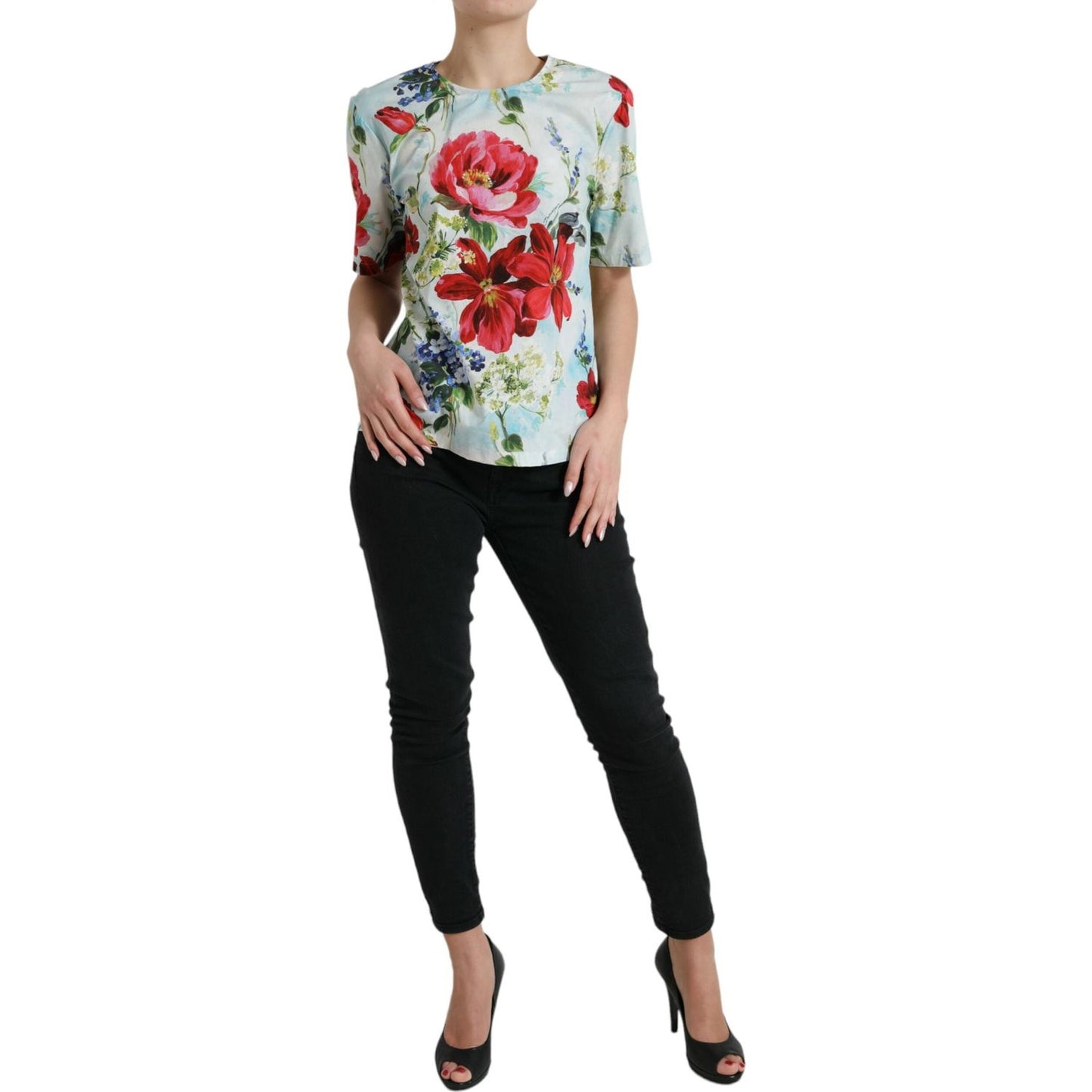 Dolce & Gabbana Chic Floral Round Neck Cotton Top Dolce & Gabbana