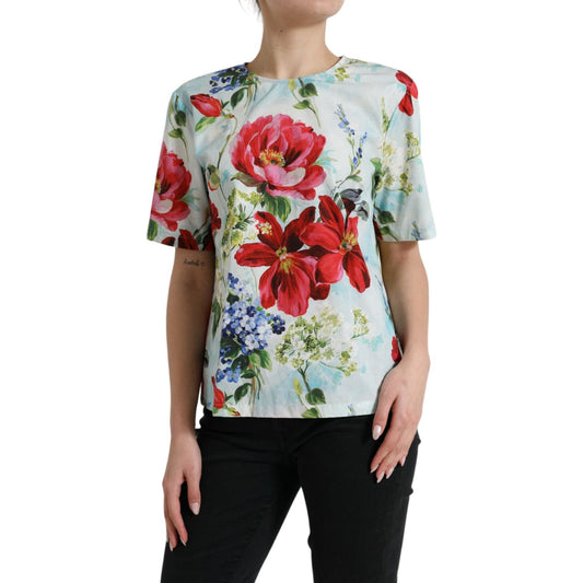 Dolce & Gabbana Chic Floral Round Neck Cotton Top Dolce & Gabbana